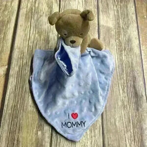 Carter's CHILD Of MINE Tan Teddy Bear Holding Blue Minky Blanket Lovey Rattle